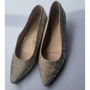 Carolyn tucker gold leopard print dressy shoe silver 8 8m‎ prom wedding low heel